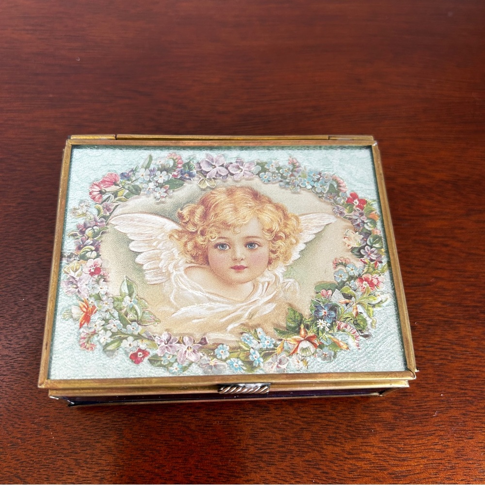Angel Trinket/Jewellery Box Foiled Brass Stained Glass Thomas Cathey